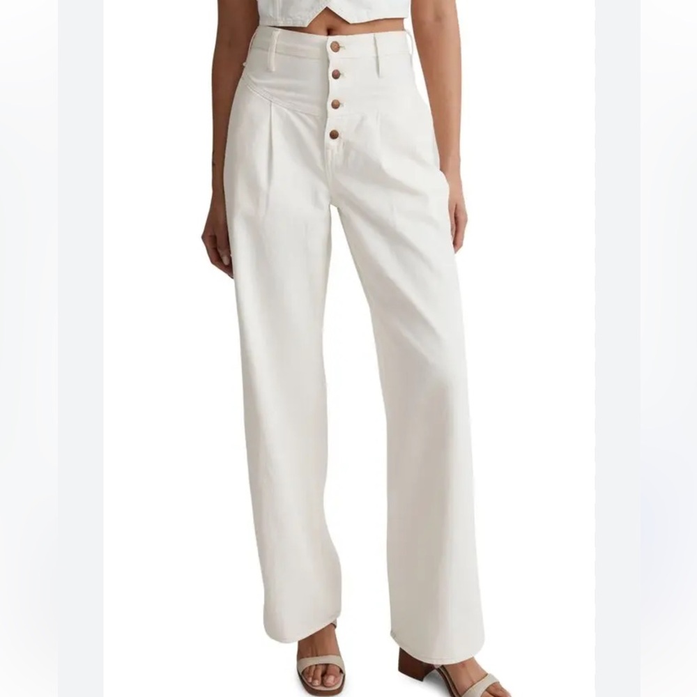 Madewell High-Waist Button Front Super Wide Leg Jeans - Cream size 30